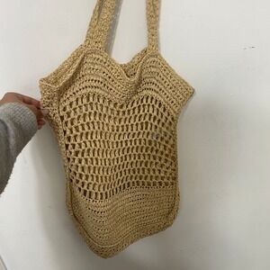 Old Navy Tan Paper Straw Crochet Tote Bag Summer Beach Shoulder Bag Travel
